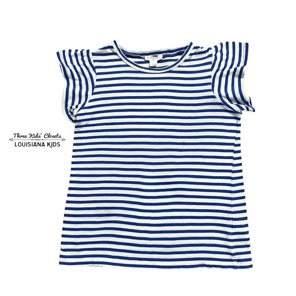 Crewcuts Sz M Blue Striped Flutter Sleeve Top - Picture 1 of 5
